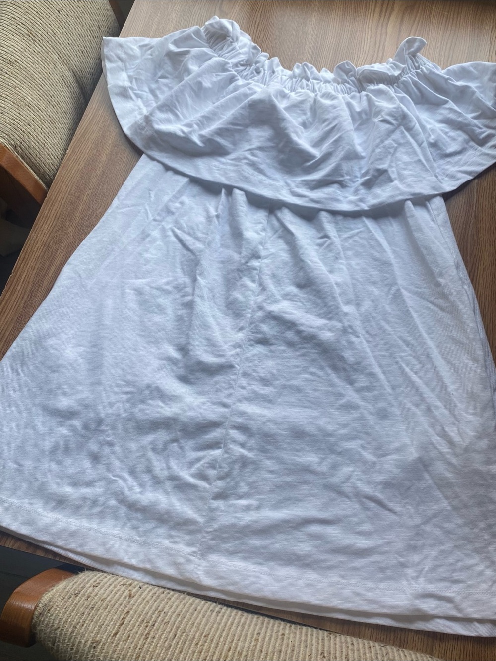 H&M White Off-The-Shoulder Ruffle Mini Dress Size S (Fits M/L) - Picture 4 of 6